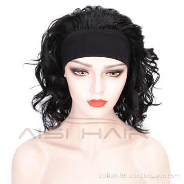 Aisi Hair Synthetic Wigs with Bandage Black High temperature fiber Wigs with Headband for Black Women